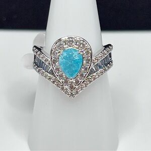 Bomb Party BP Ring The Moments Matter Blue Topaz Ice Crystal Rhodium Size 7